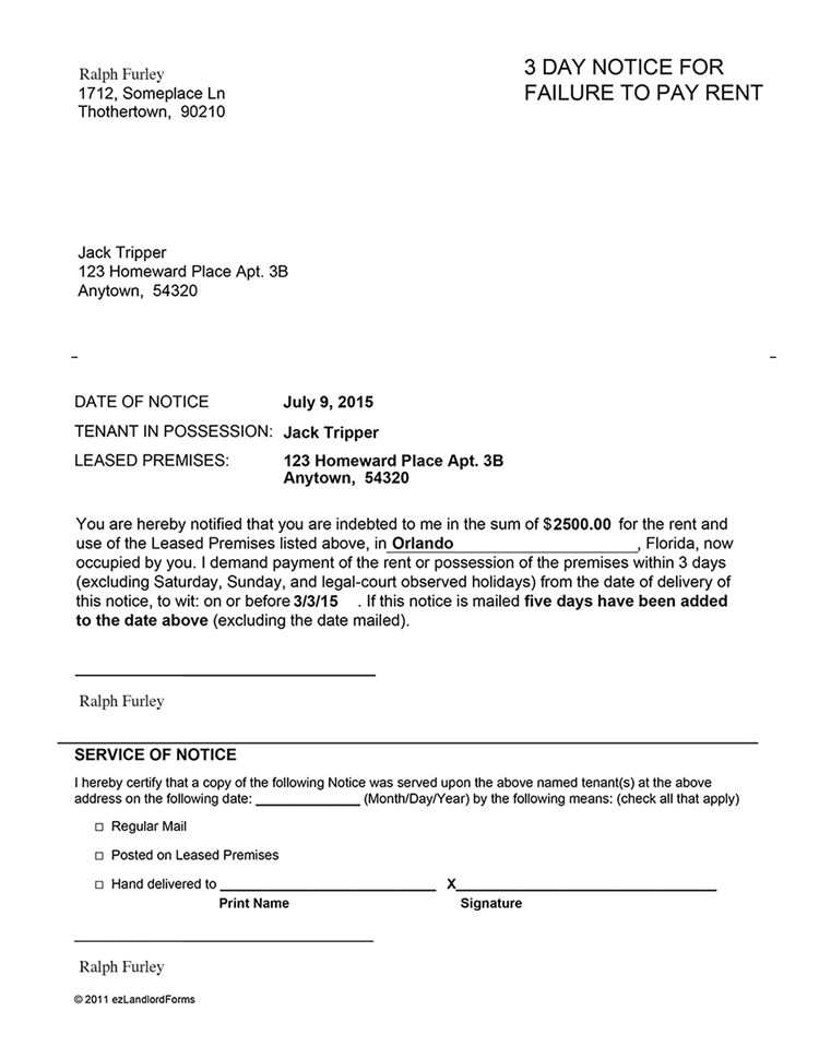 Florida 3 Day Notice to Pay Rent EZ Landlord Forms