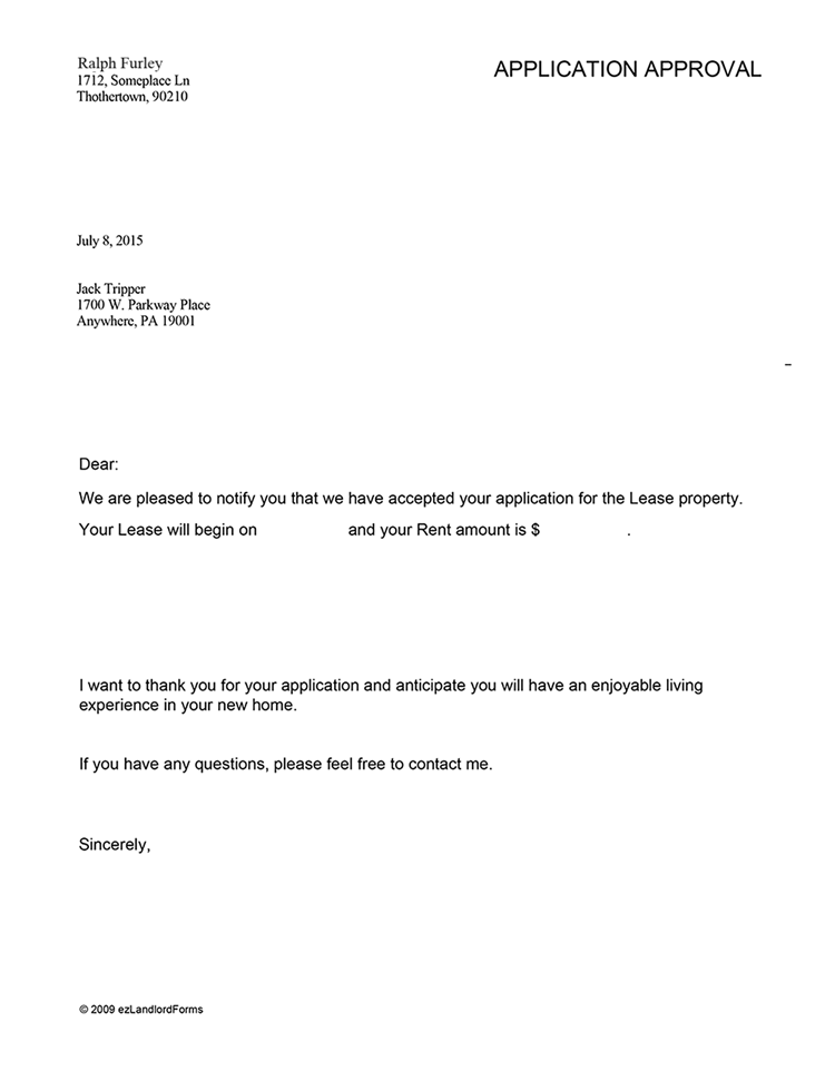 Rental Application Approval Letter