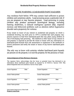 Maine Residential Rental Property Lead Disclosure Statement