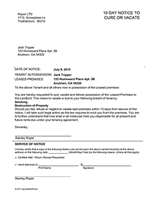 Arizona 10 Day Notice to Cure or Vacate