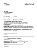 California 3 Day Notice to Perform or Quit