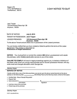 Georgia 3 Day Notice to Quit
