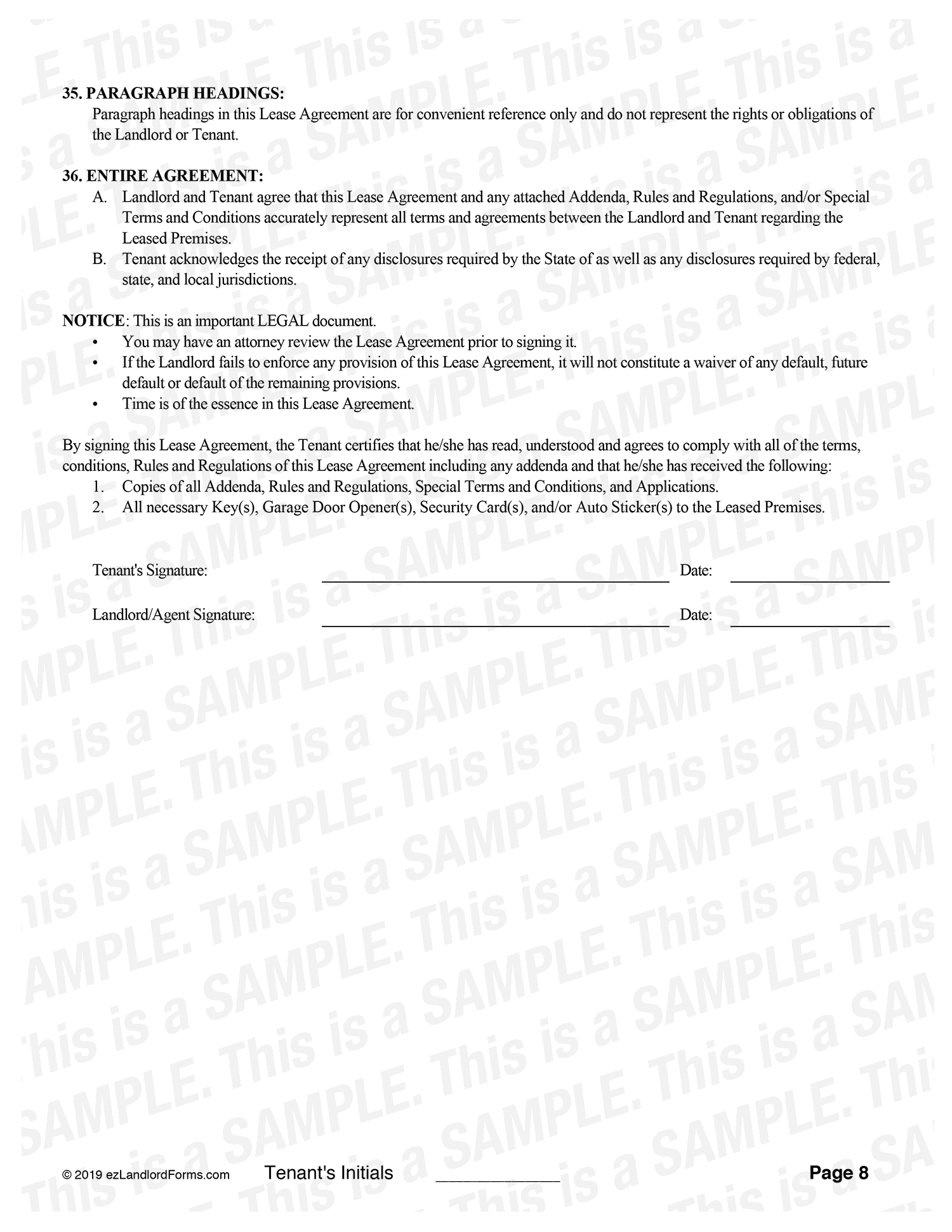 Residential Lease Sample Rental Lease Agreement