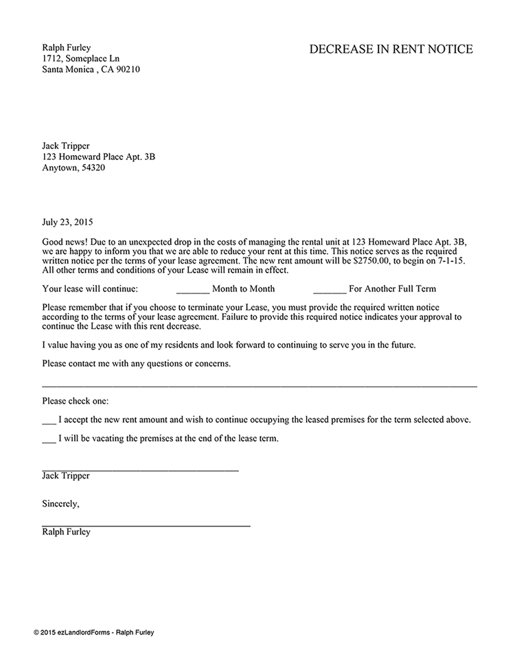 Decrease in Rent Notice EZ Landlord Forms