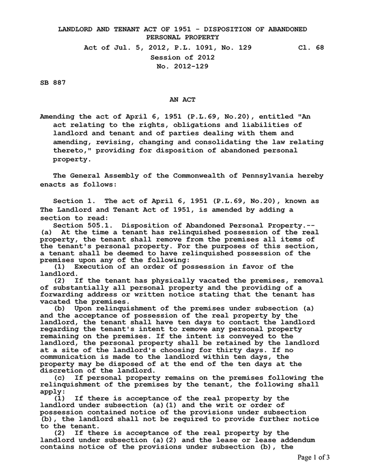 Pa landlord tenant act