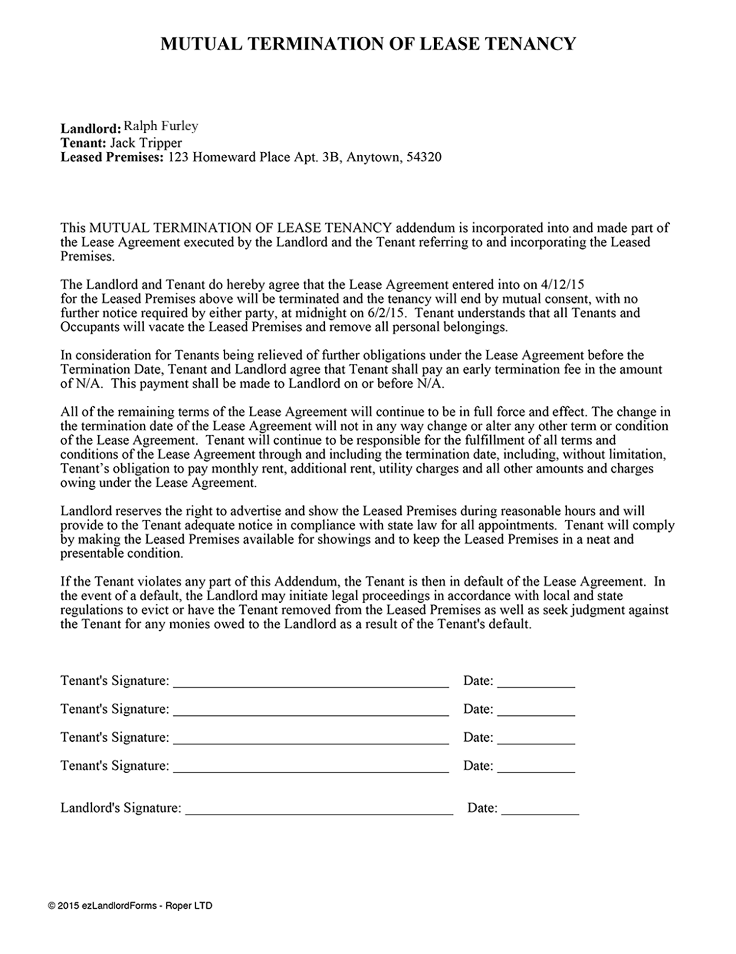 Apartment Lease Termination Letter Sample from www.ezlandlordforms.com