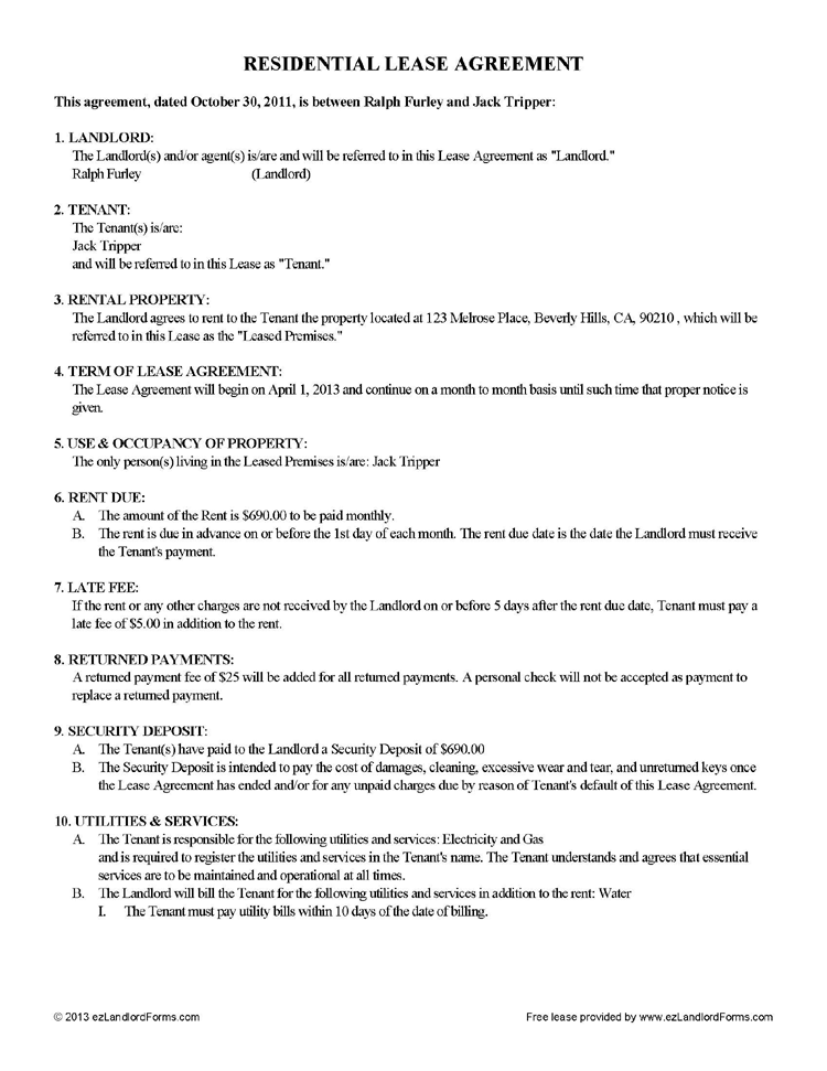 Free Printable Lease Agreement Template from www.ezlandlordforms.com