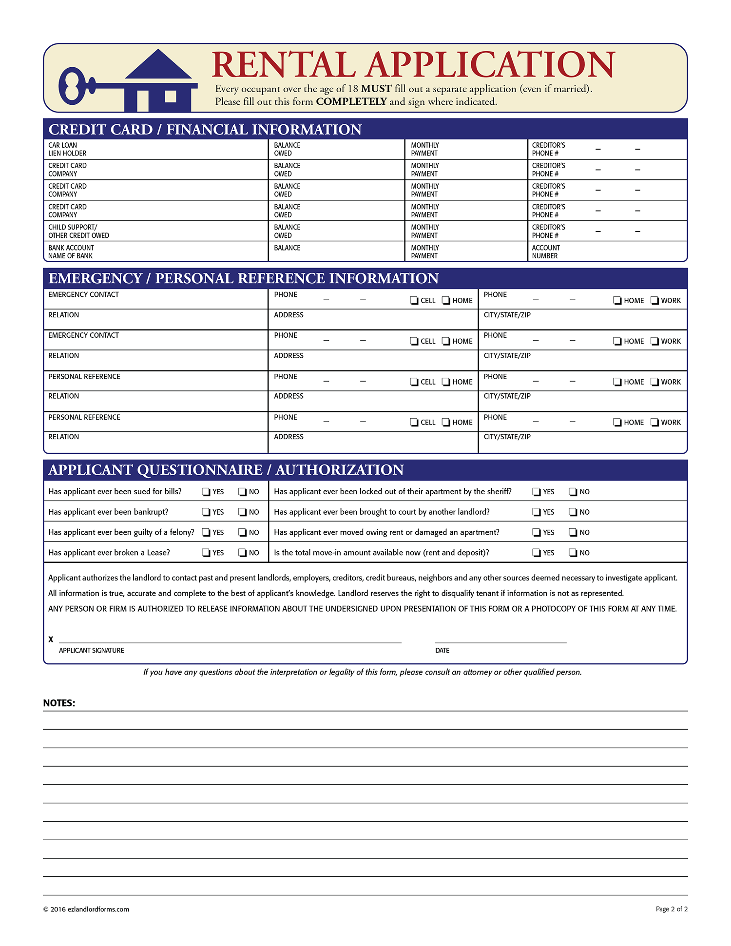Free Rental Application Form Template from www.ezlandlordforms.com