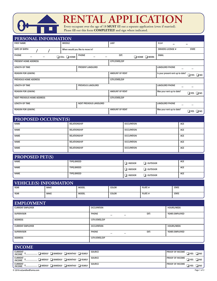 Rental Application California Word