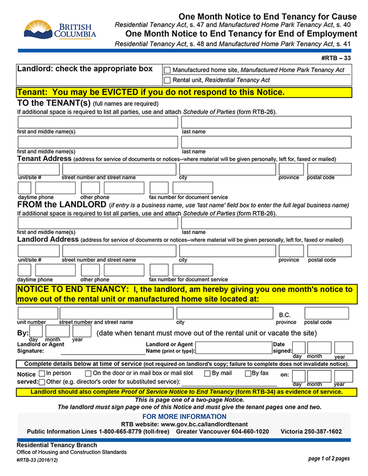 BC One Month Notice To End Tenancy RTB 33 EZ Landlord Forms bc-one-month-notice-to-end-tenancy-rtb-33-ez-landlord-forms