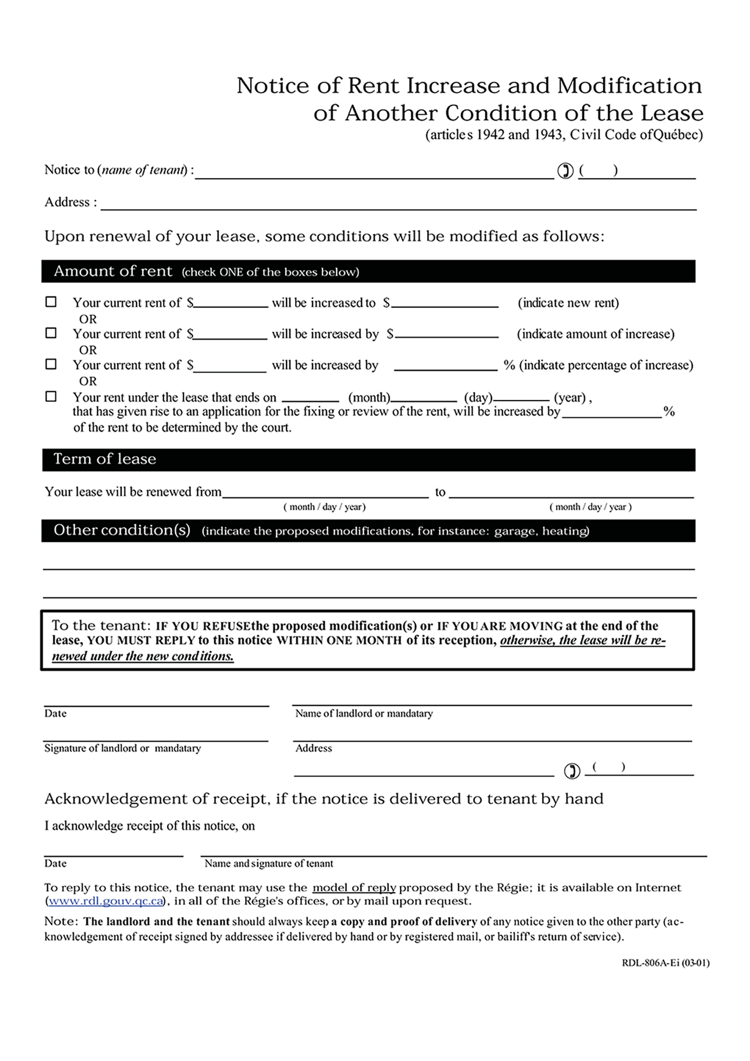 Landlord Rental Increase Letter from www.ezlandlordforms.com