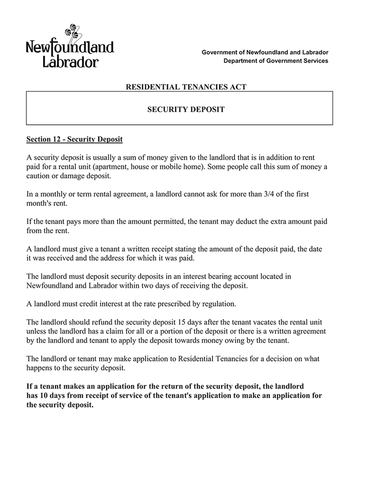 NL Security Deposit Fact Sheet  EZ Landlord Forms