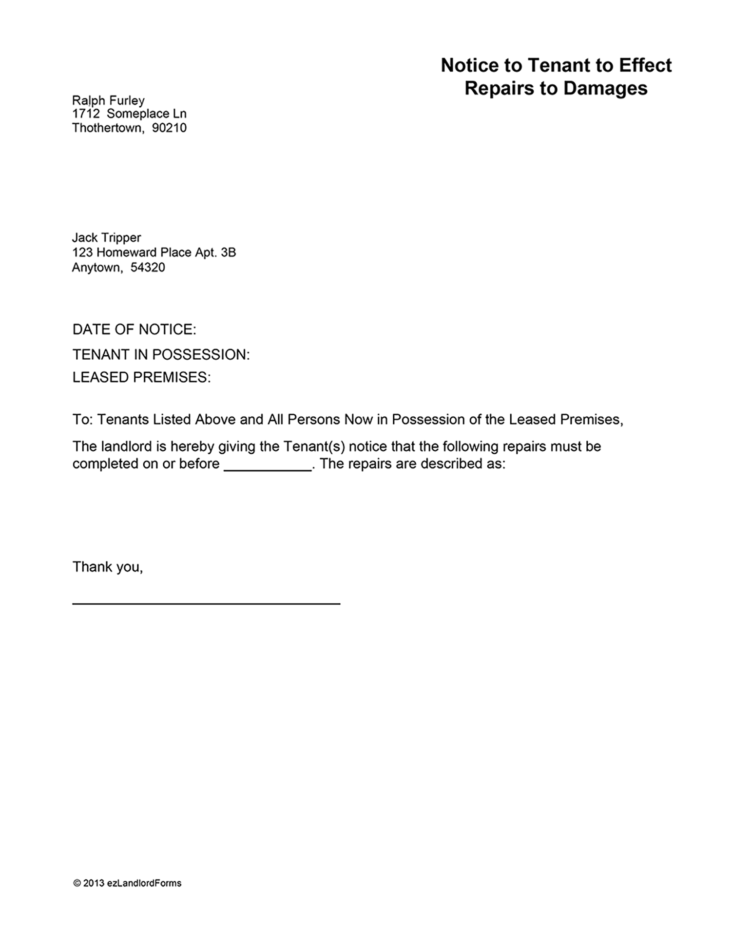 Tenant Inspection Notice Template from www.ezlandlordforms.com