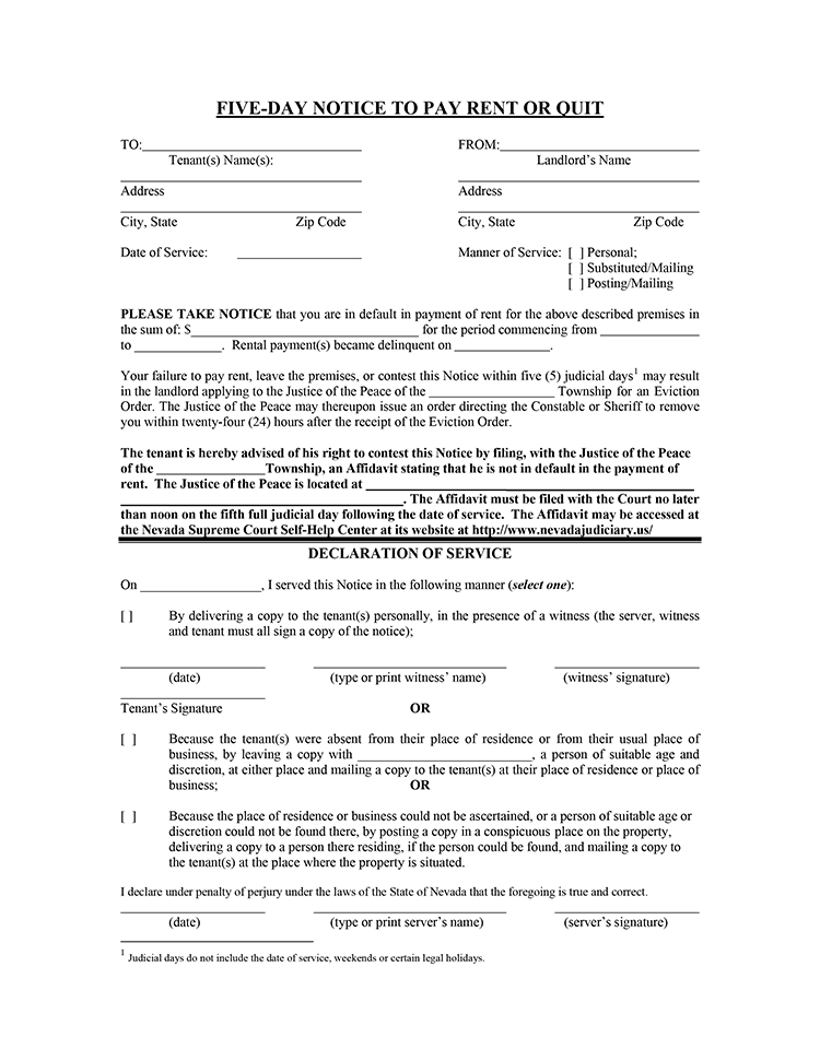 nevada 5 day notice to pay rent or quit ez landlord forms