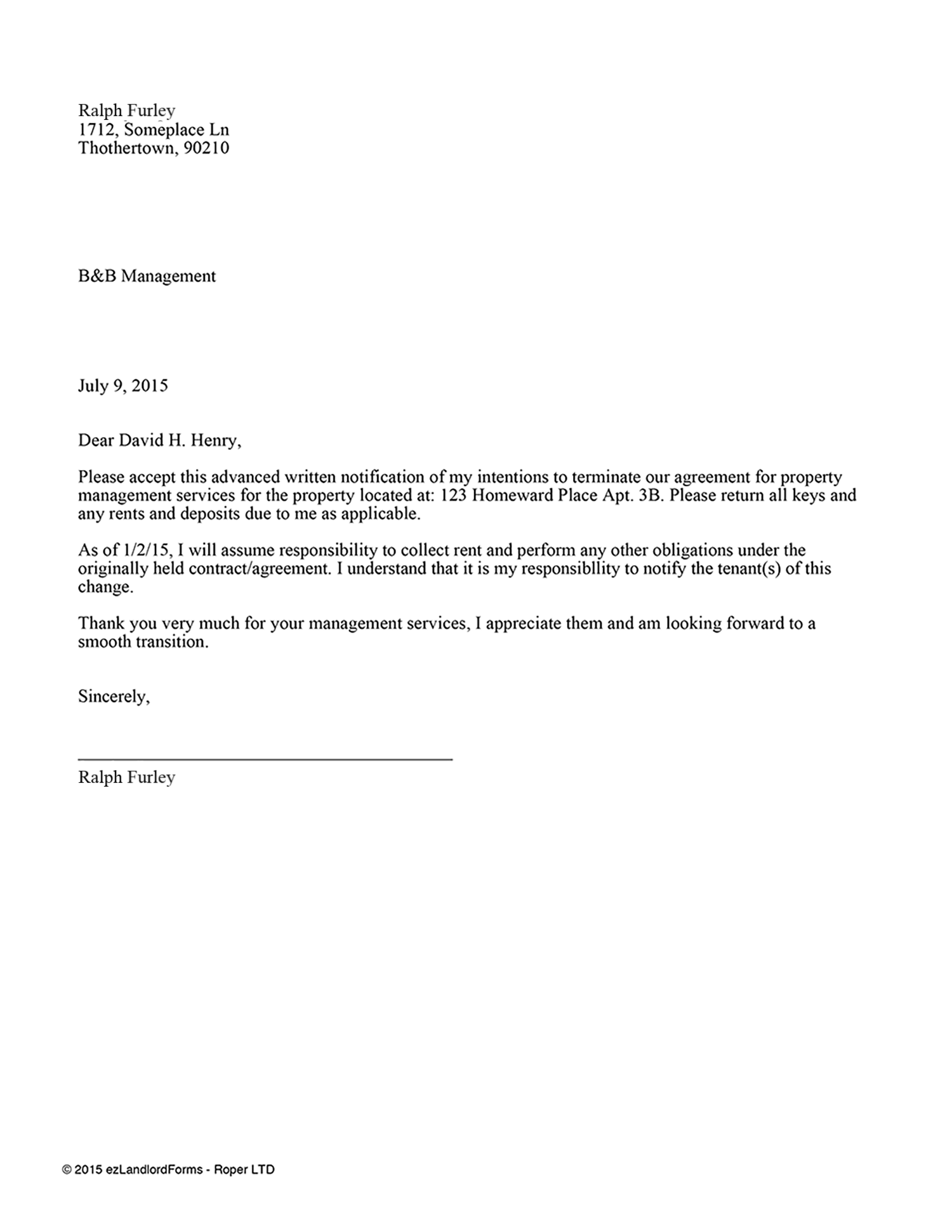 Terminating A Contract Letter from www.ezlandlordforms.com