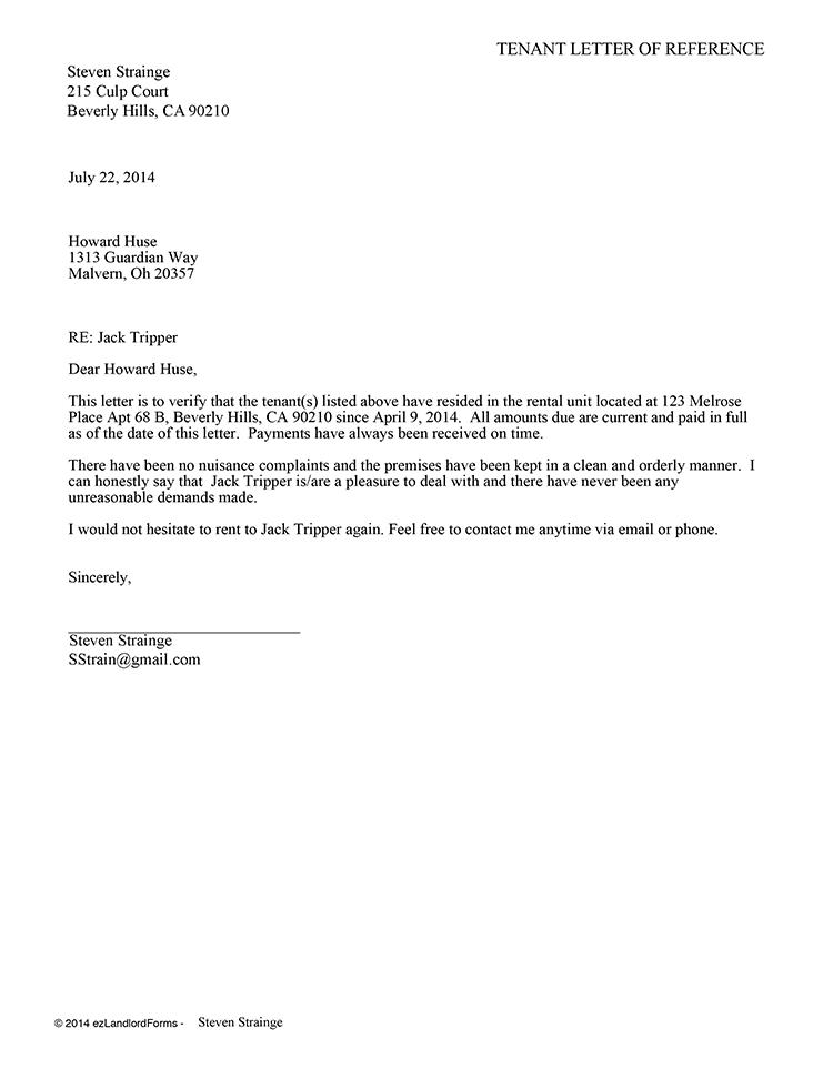 Tenant Recommendation Letter from www.ezlandlordforms.com