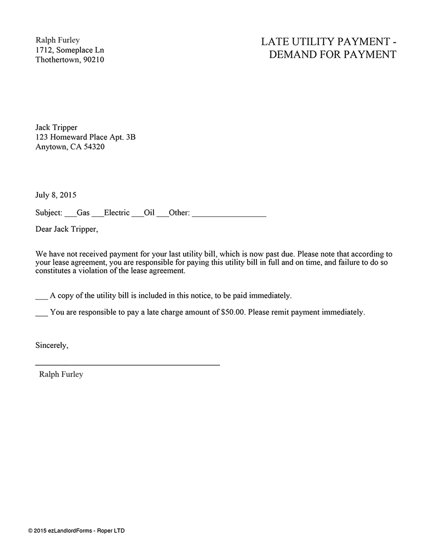 Sample Letter To Tenant For Late Rent