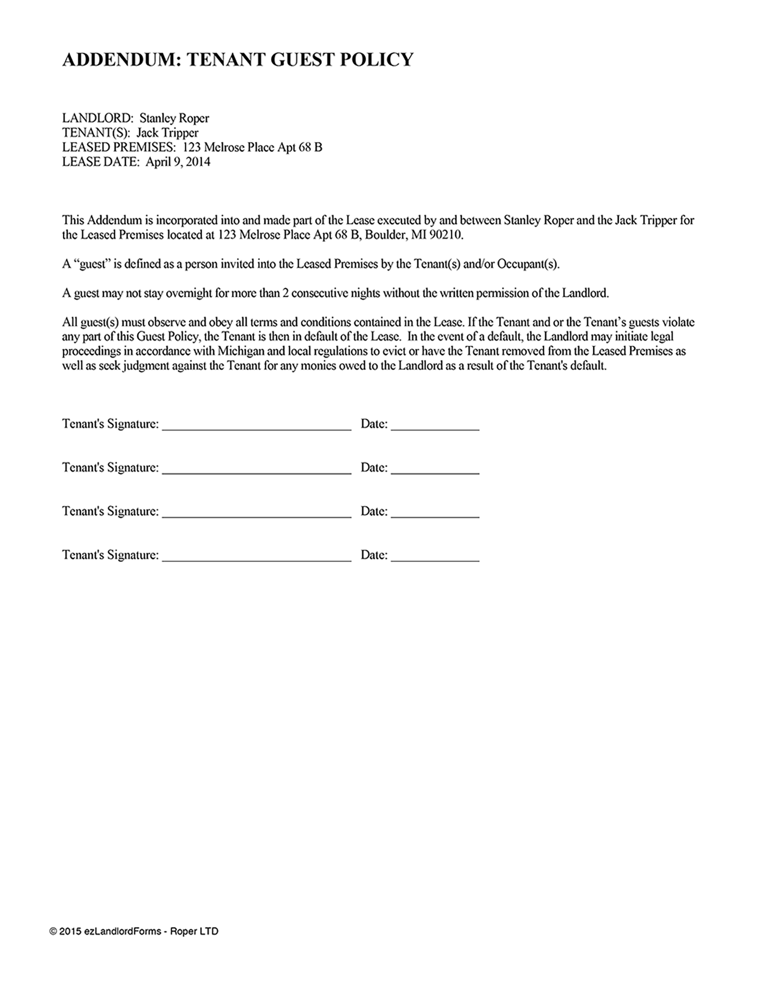 Temporary Tenancy Agreement Template