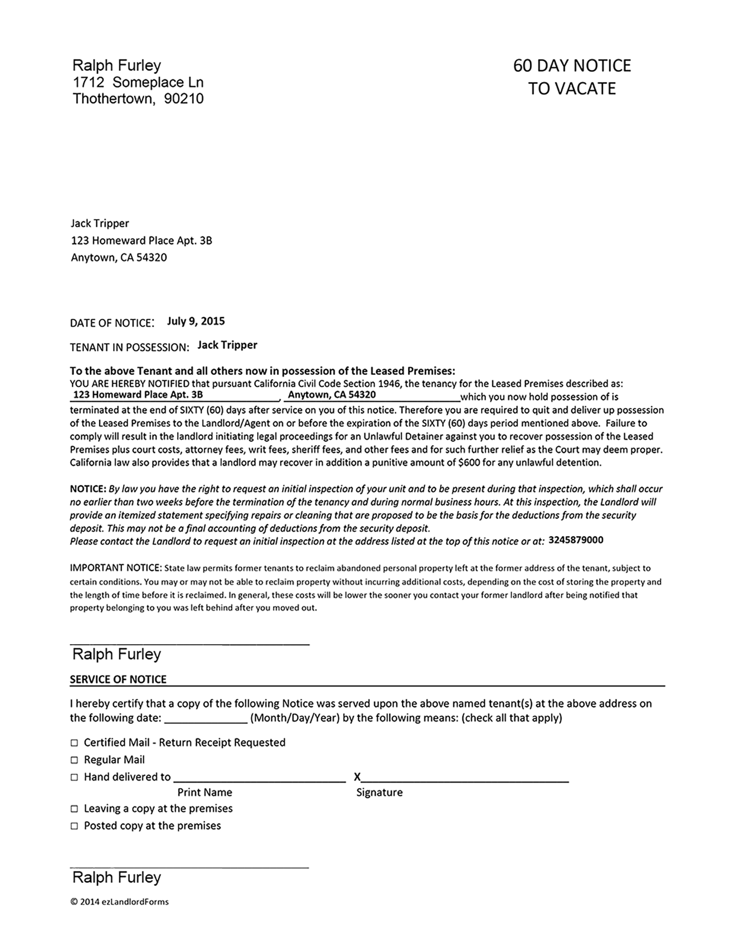 Landlord 60 Day Notice To Vacate Sample Letter Landlord 60 Day Notice To Vacate Sample Letter