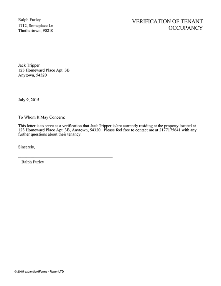 Verification of Tenant Occupancy EZ Landlord Forms