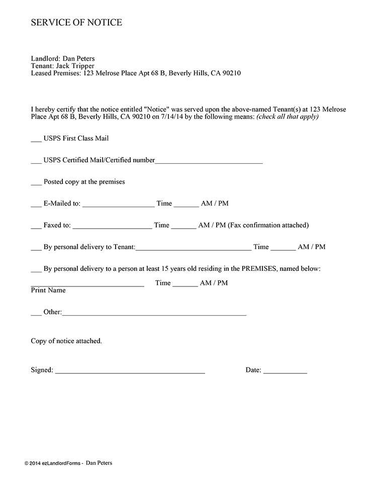 Service of Notice EZ Landlord Forms