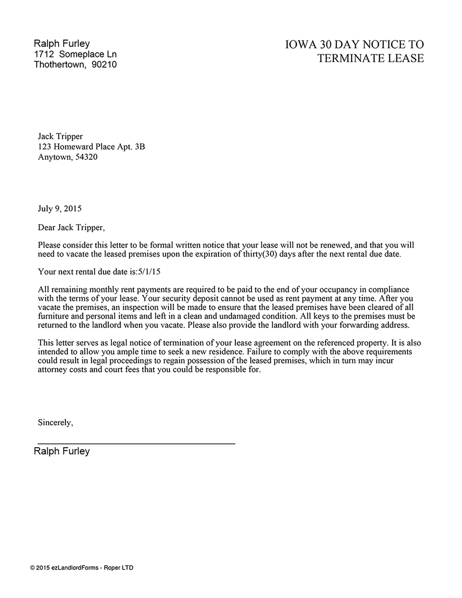 30 Day Letter To Vacate from www.ezlandlordforms.com