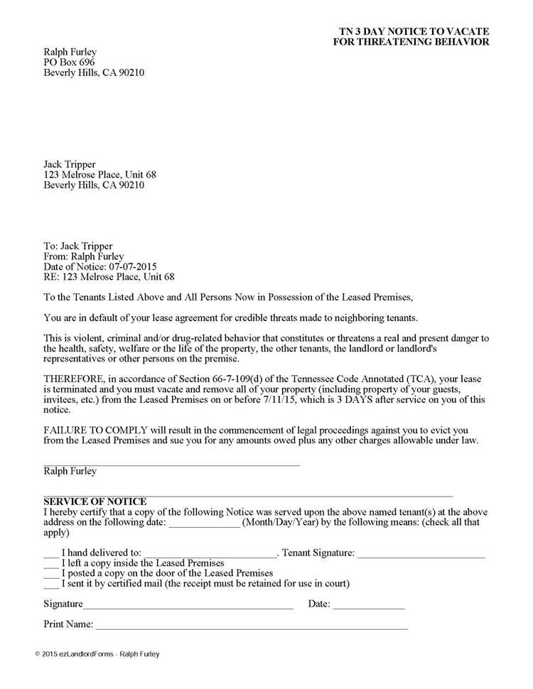 Printable Tennessee Eviction Notice