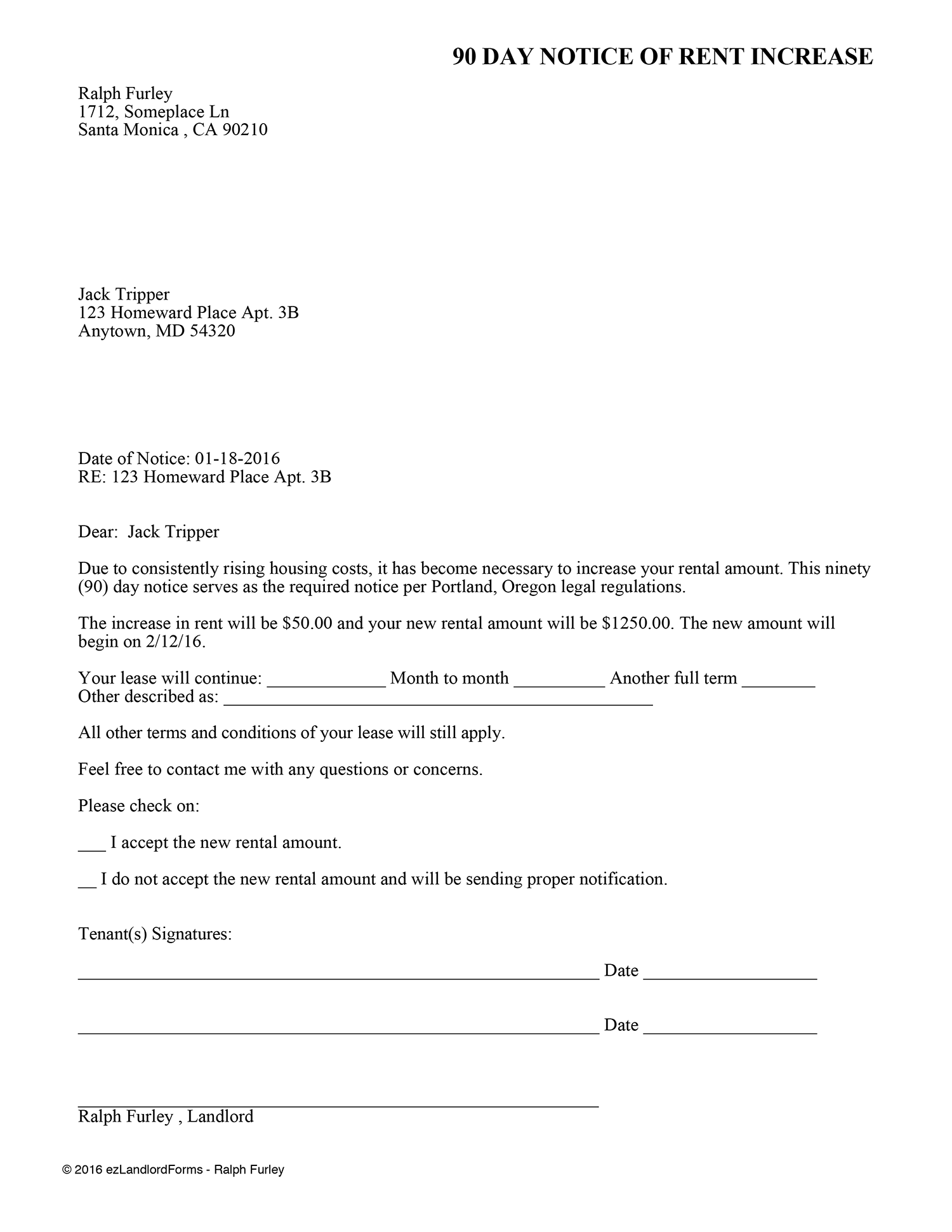 Sample Of Rent Increase Letter from www.ezlandlordforms.com