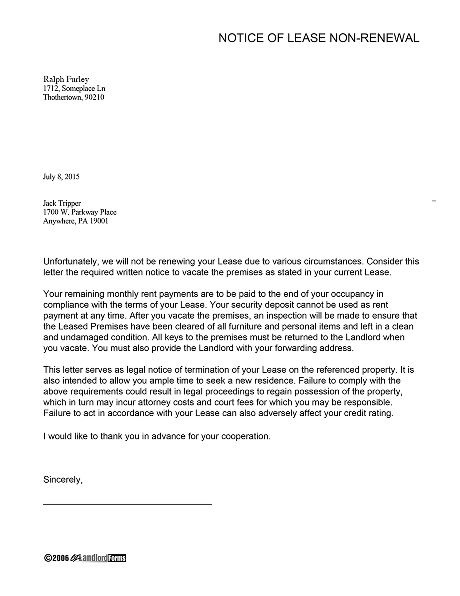 30 Day Notice Sample Letter To Tenant from www.ezlandlordforms.com