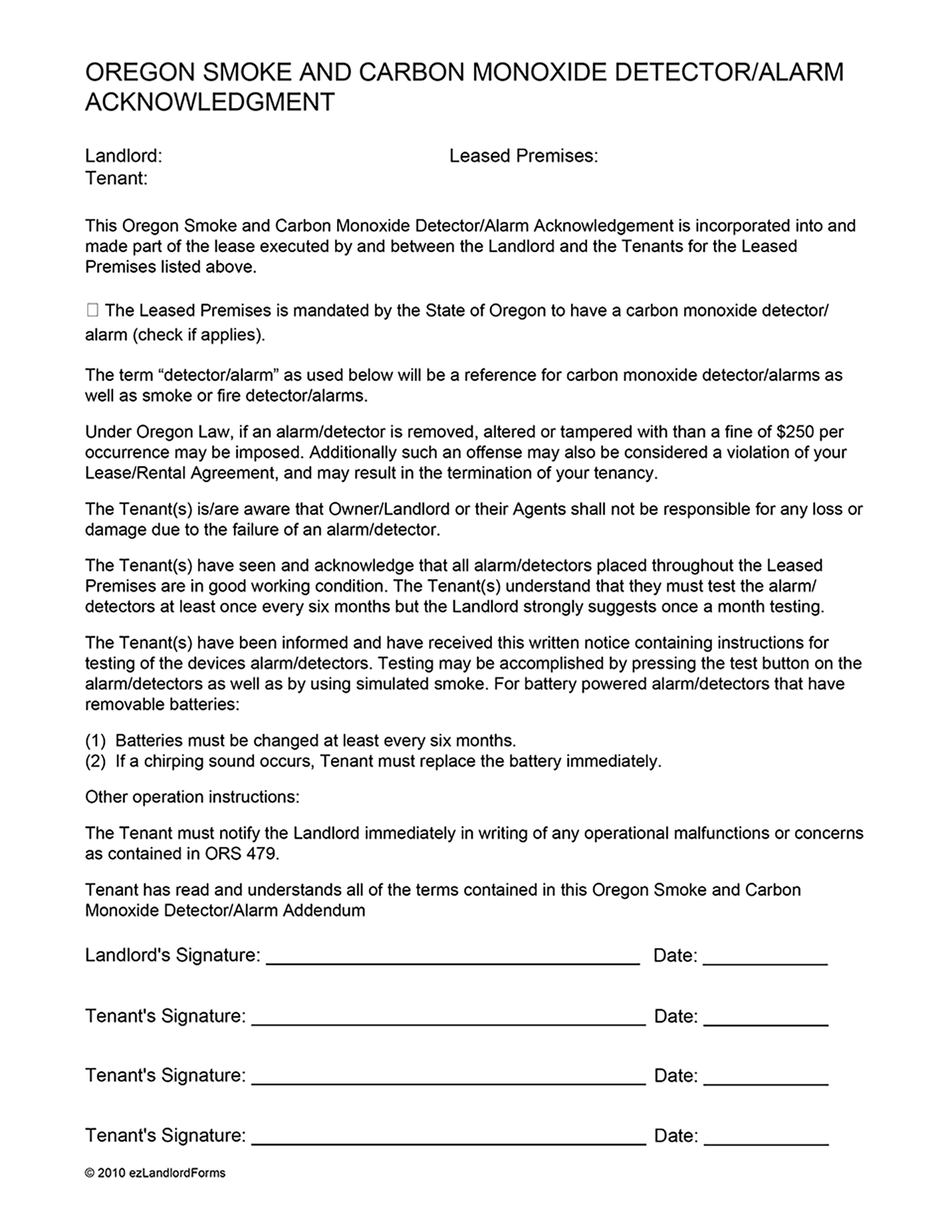 Oregon Smoke Carbon Monoxide Alarm Disclosure Ezlandlordforms