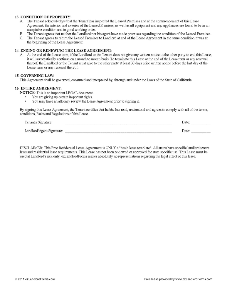 Free Landlord Tenant Lease Agreement Template