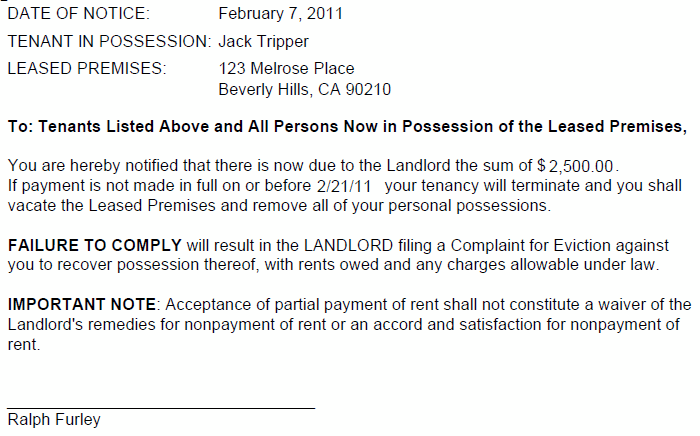 eviction letter for nonpayment of rent