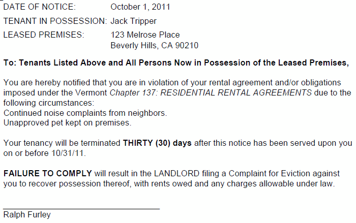 letter of lease termination to tenant