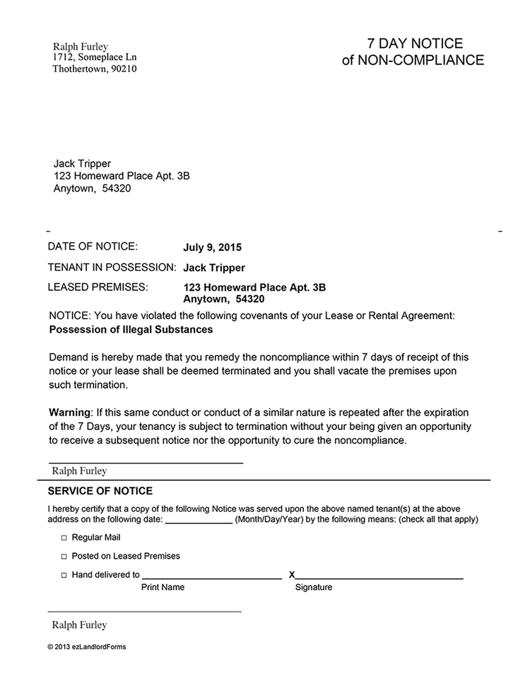 Florida 7 Day Notice of Non-Compliance  EZ Landlord Forms