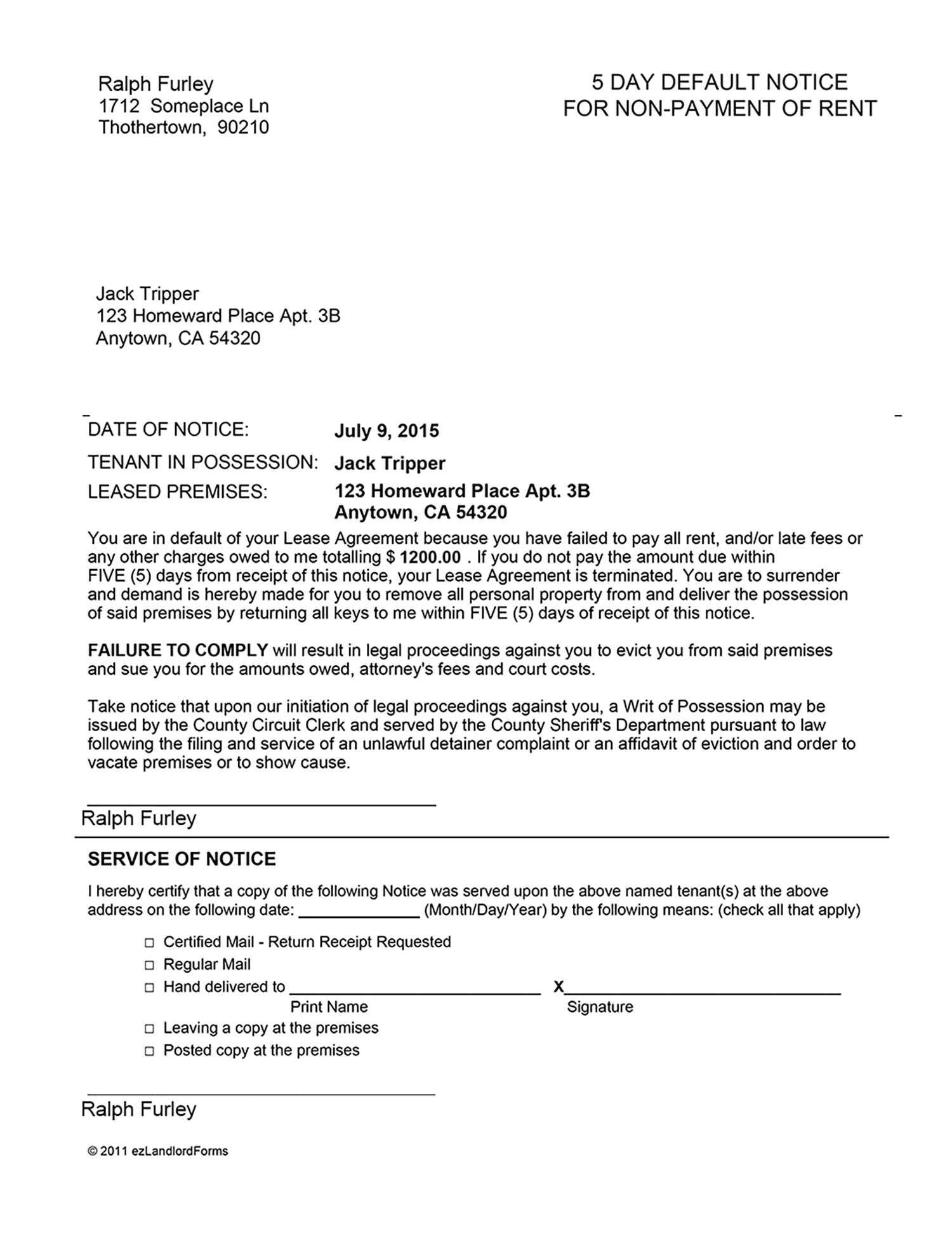 Letter To Tenants For Nonpayment Of Rent from www.ezlandlordforms.com