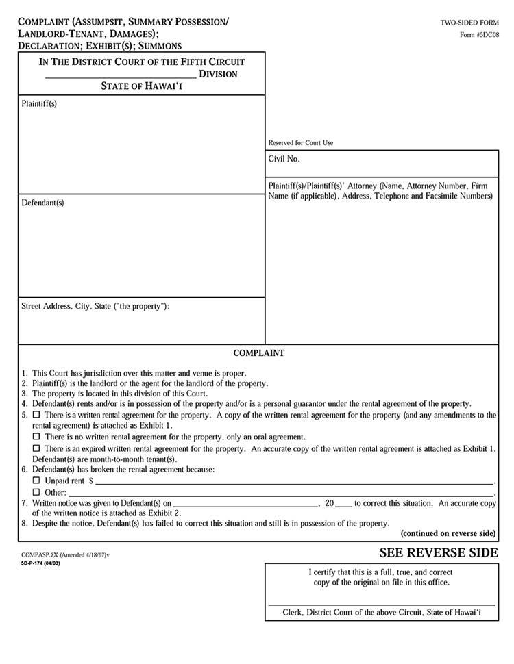 hawaii official landlord tenant complaint 5th circuit court hawaii official landlord tenant complaint 5th circuit court