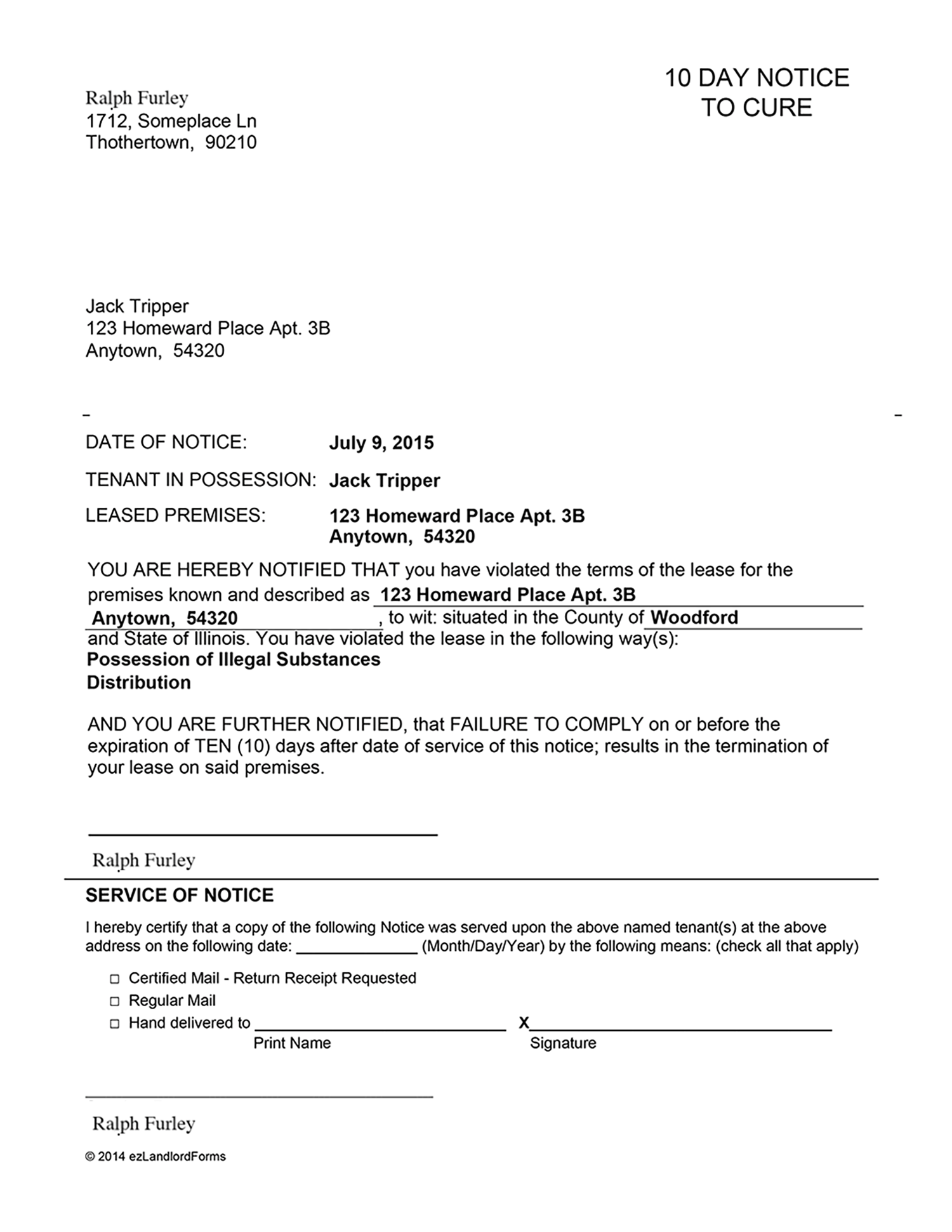 Notice To Cure Letter Template from www.ezlandlordforms.com