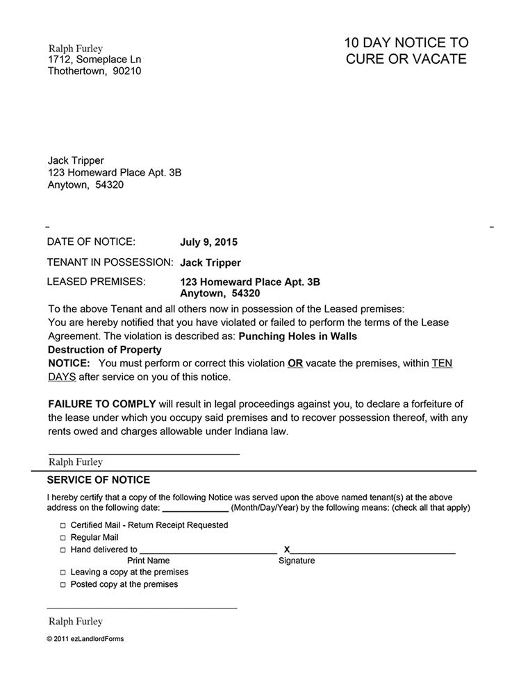 Notice To Cure Letter Template from www.ezlandlordforms.com