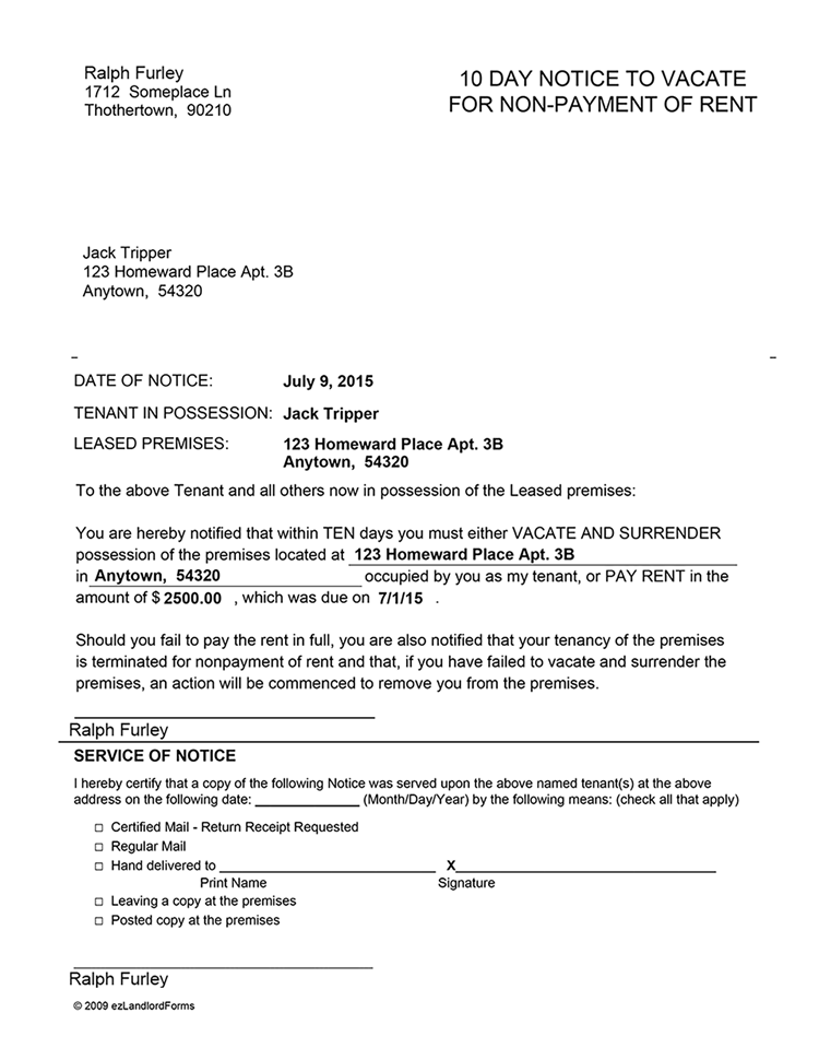 kansas 10 day notice to vacate for non payment of rent
