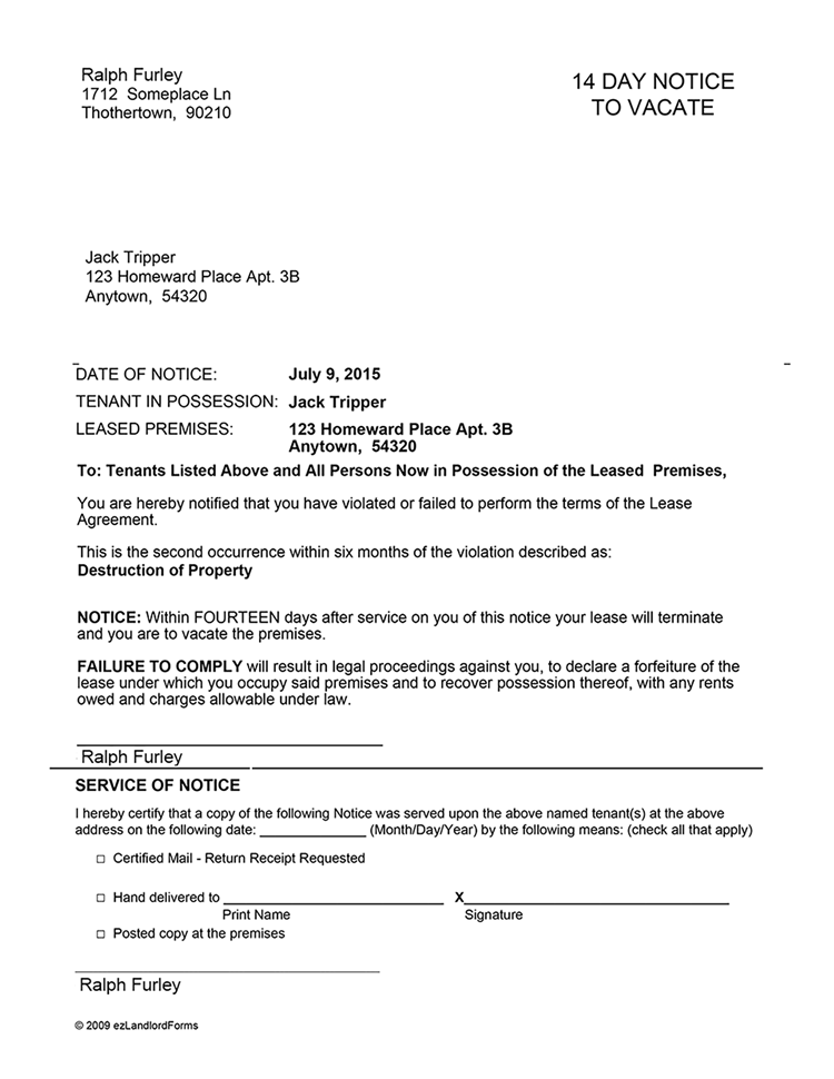 Kentucky 14 Day Notice to Vacate EZ Landlord Forms