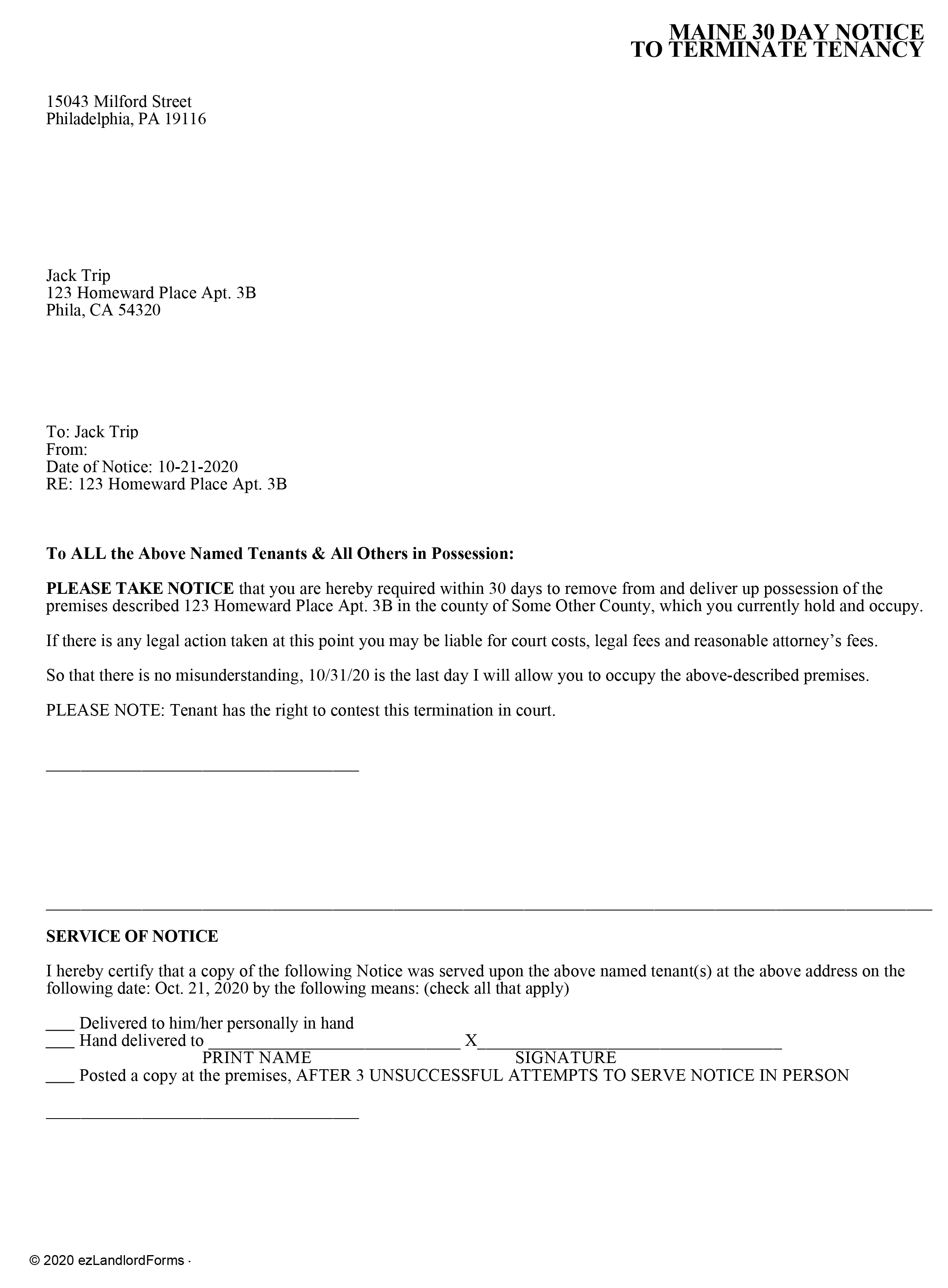 30 Day Notice From Tenant To Landlord Letter from www.ezlandlordforms.com