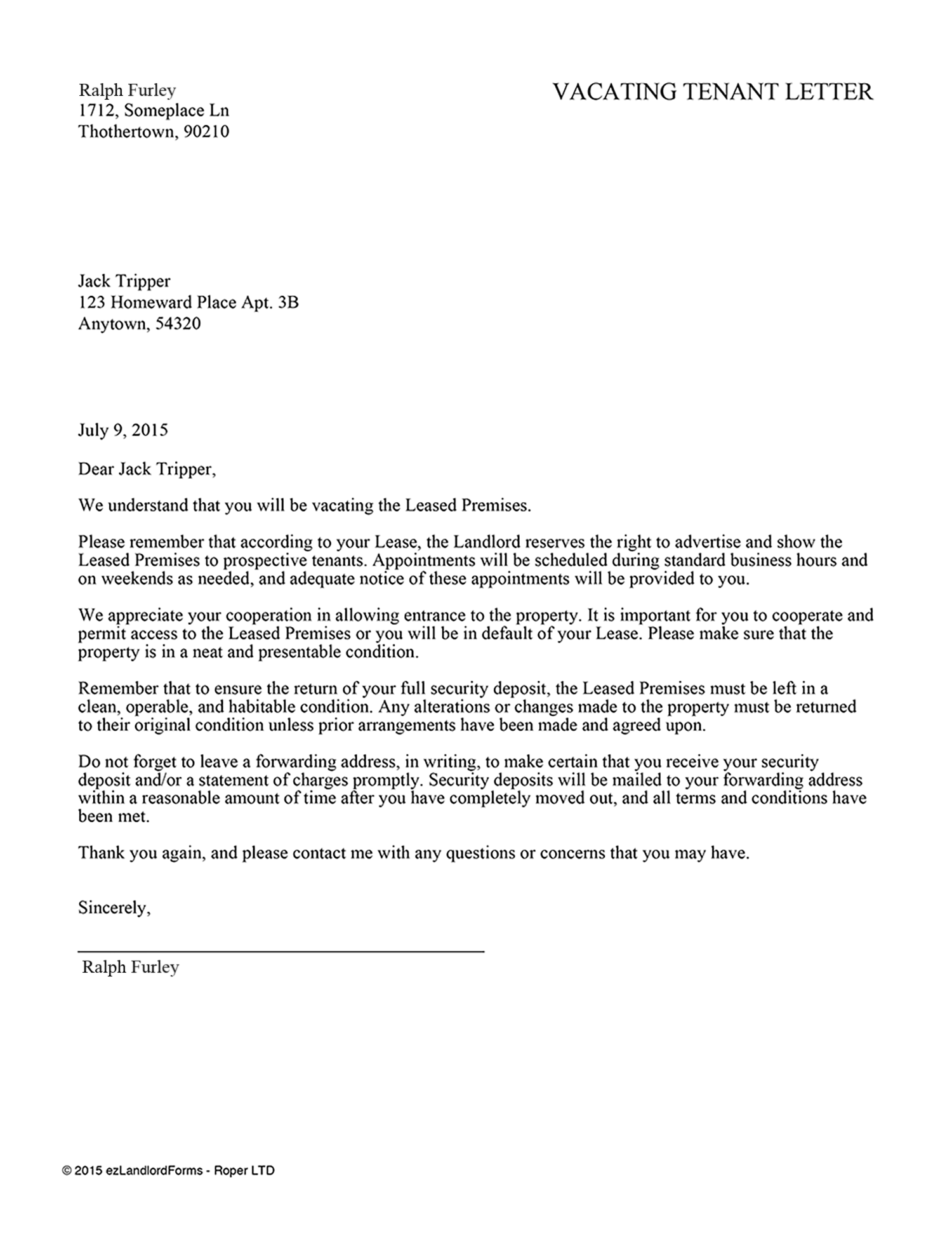 Vacating The Premises Letter To Landlord from www.ezlandlordforms.com