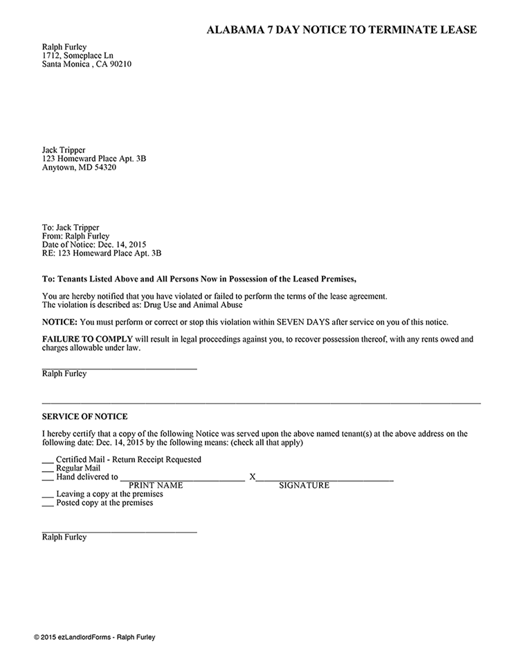 Eviction Notice Form Free Letter to Vacate Template