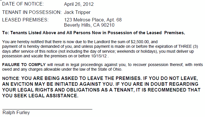 ohio 3 day notice to pay or vacate ez landlord forms
