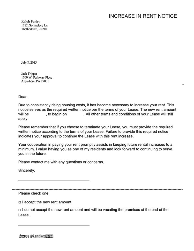 Increase In Rent Notice EZ Landlord Forms