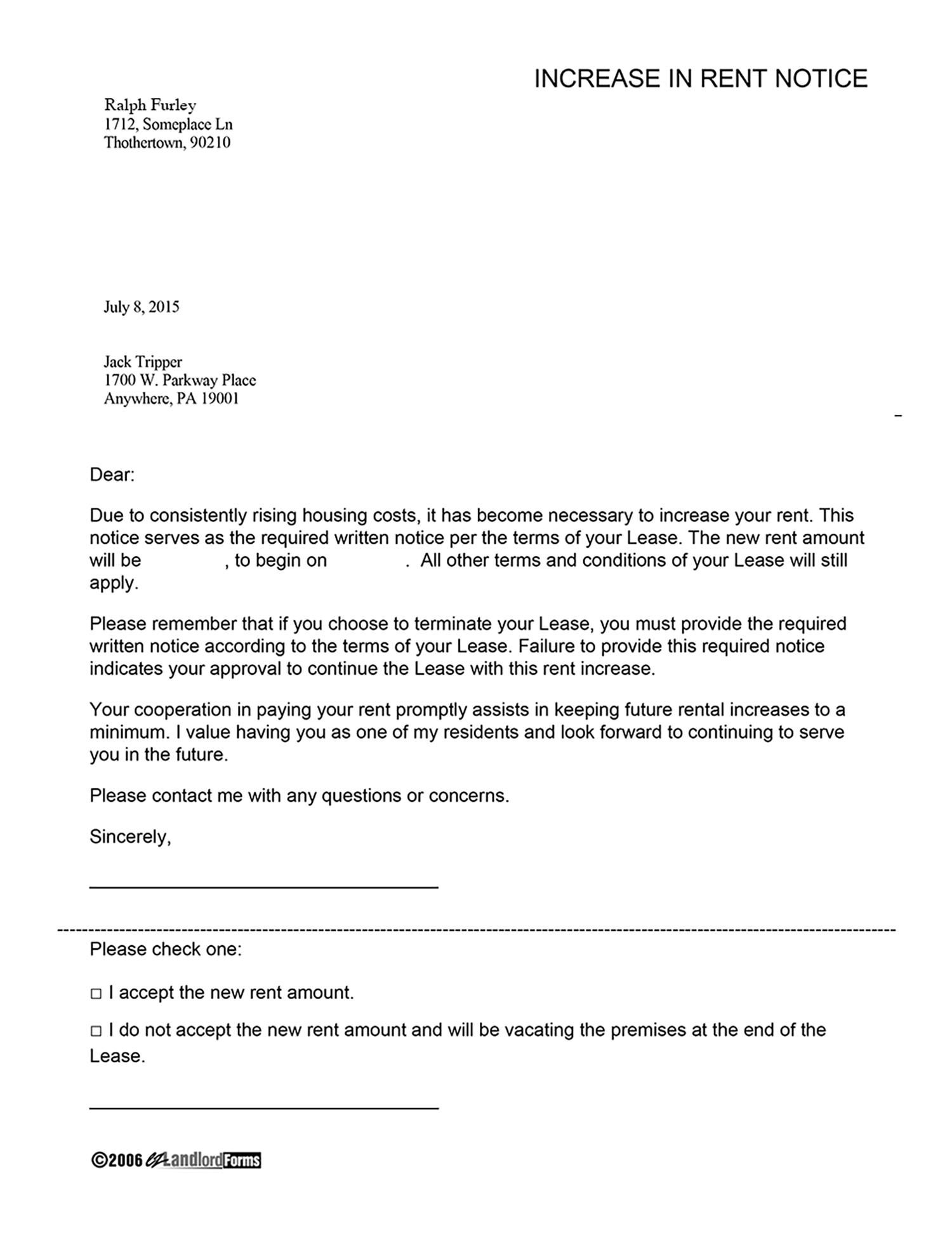 Sample Rent Increase Letter from www.ezlandlordforms.com