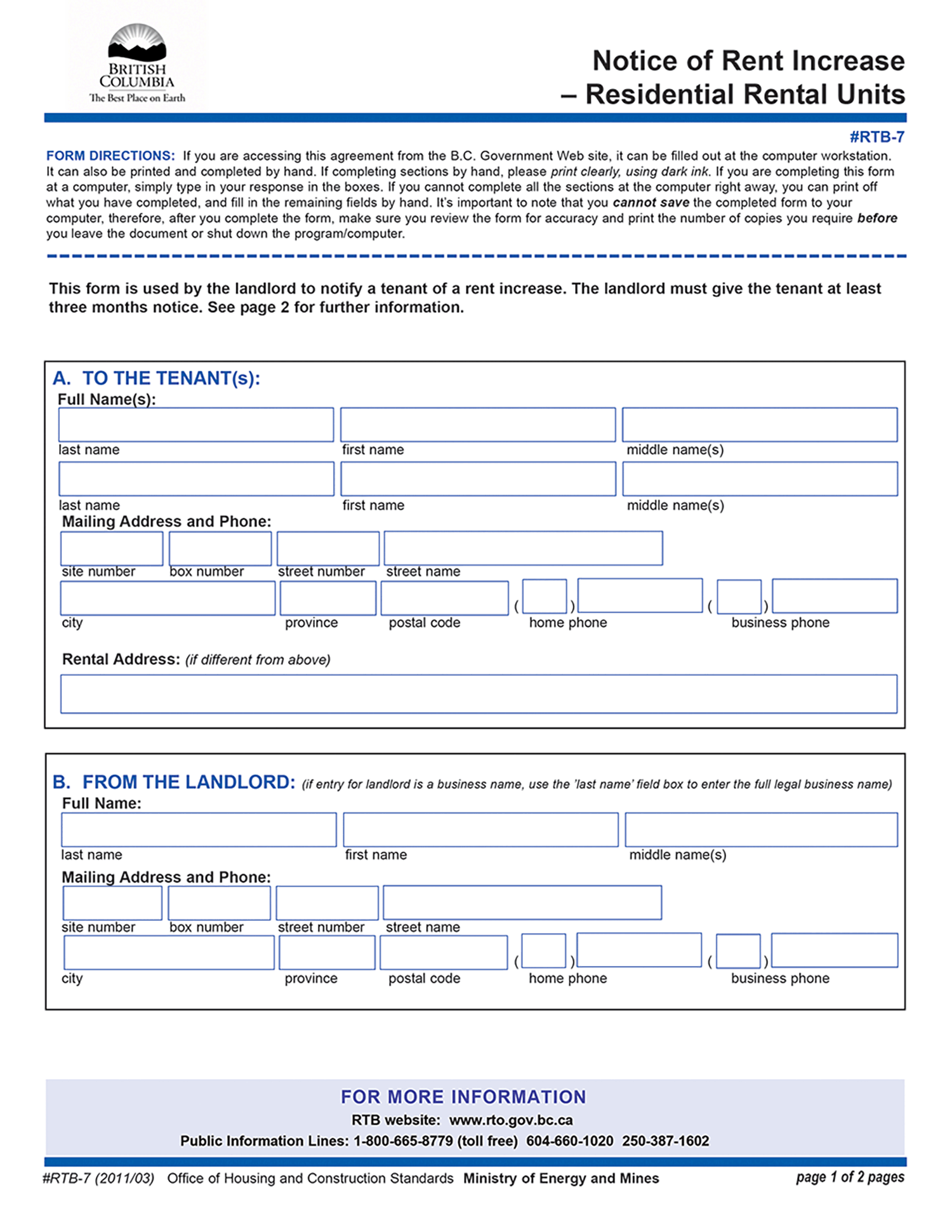Rental Application Template Bc