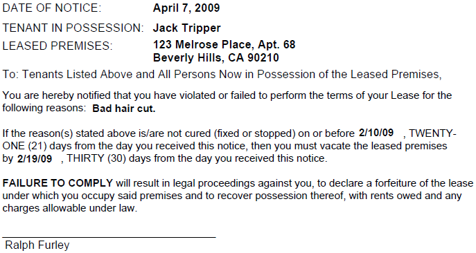 Notice To Cure Letter Template from www.ezlandlordforms.com