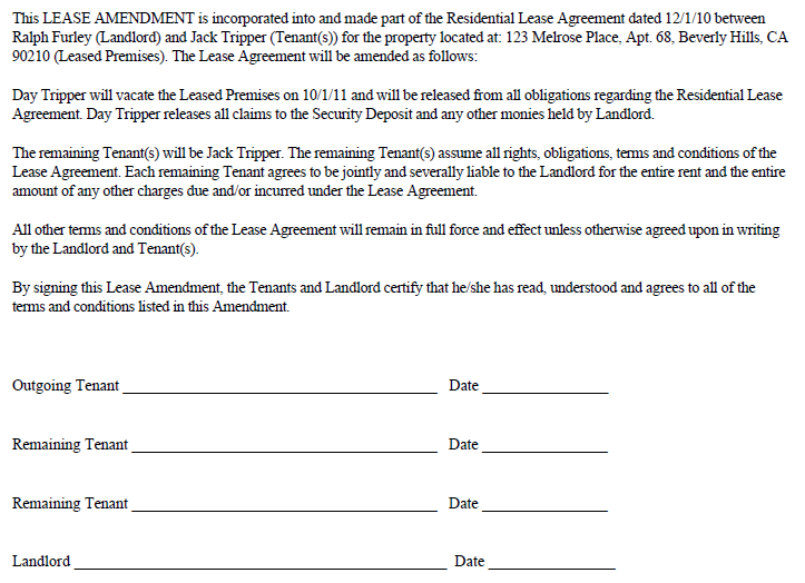 Remove Tenant Amendment | EZ Landlord Forms