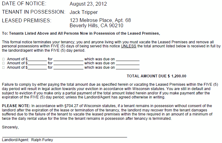 sample 30 day notice to move out